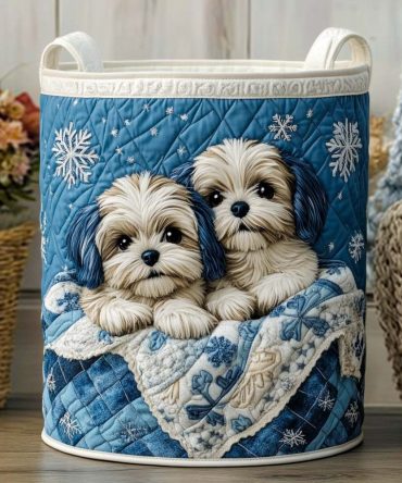 Winter Snuggle Quilted Laundry Hamper - Cozy Holiday Fabric Basket With Padded Quilting, Foldable Design For Seasonal Bedroom & Living Room Storage