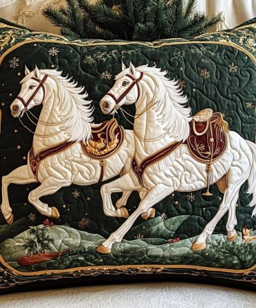 Winter Trot Quilted Pillow Cover — Festive Reindeer & Sleigh Accent For Holiday Décor, Cozy Textured Throw Pillow Case