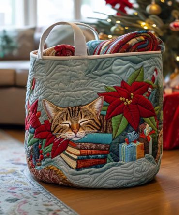 Winter Whiskerland Quilted Fabric Laundry Hamper — Cozy Fold-Flat Laundry Basket With Handles For Holiday & Seasonal Home Storage