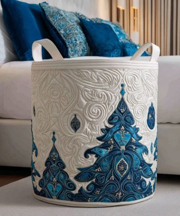 Winter Wonderland Quilted Laundry Hamper - Snowflake-Themed Large Capacity Collapsible Fabric Laundry Basket, Washable & Durable