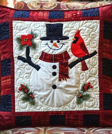 Winter Wonderland Quilted Throw Pillow Cover — Elegant Frosty Motif Decorative Pillowcase For Cozy Holiday Living Spaces