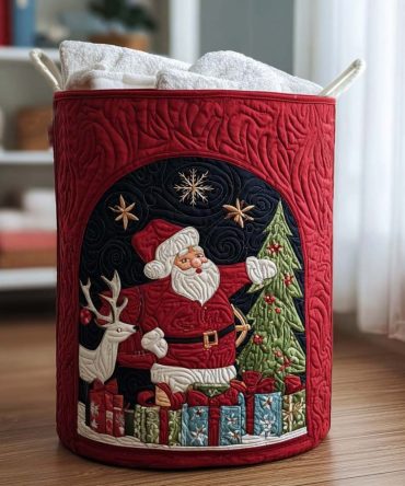 Winter Wonderland Warp Quilted Hamper — Festive Foldable Laundry Basket With Handles, Holiday-Themed Storage For Home & Gifting