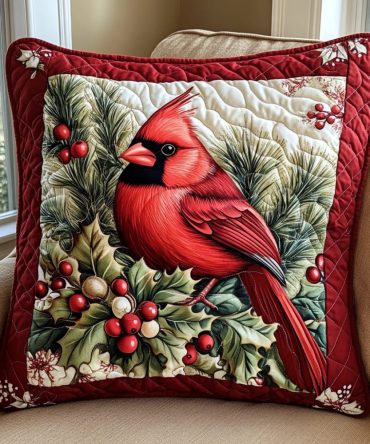 Winterberry Quilted Pillow Cover — Classic Berry Holiday Throw Case With Quilted Texture For Timeless Seasonal Styling
