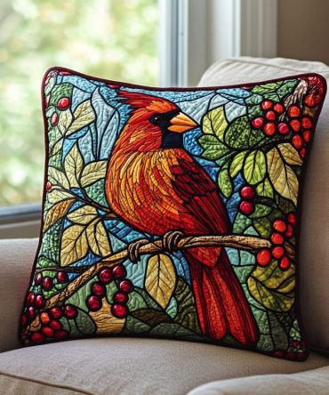 Winterbird Charm Quilted Pillowcase — Seasonal Quilted Decorative Pillow Cover With Bird Motif, Soft Cozy Accent For Cold-Weather Décor