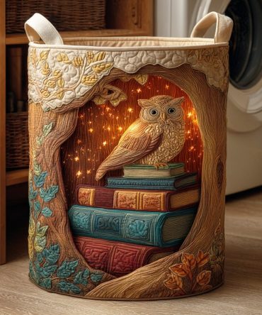 Wisdom Among Pages Quilted Laundry Hamper — Large Decorative Fabric Basket With Handles, Foldable Laundry Organizer For Home