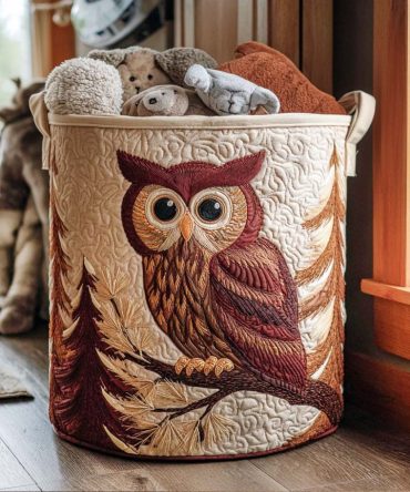 Wise Old Owl Quilted Laundry Hamper — Charming Owl Design, Collapsible Fabric Laundry Basket With Reinforced Base & Comfortable Handles