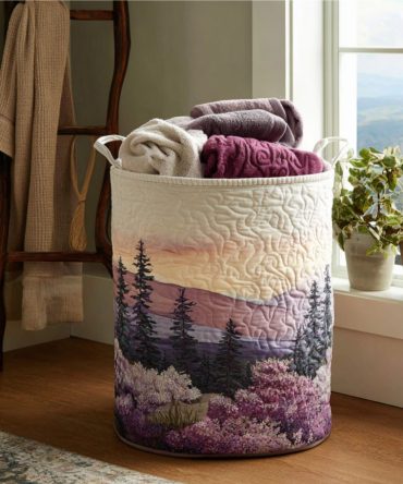 Elegant Quilted Laundry Hamper — Wisteria Winds Floral Pattern, Foldable Fabric Bin With Soft Quilting And Sturdy Handles