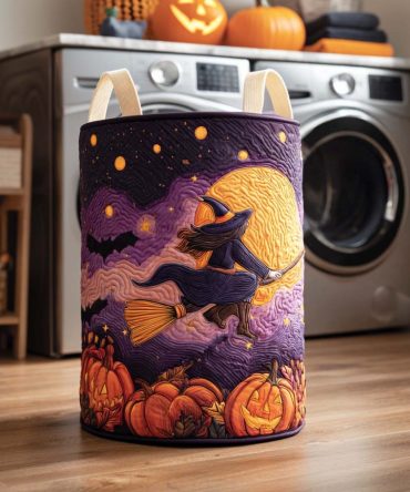 Witching Hour Quilted Laundry Hamper — Moody Gothic-Inspired Foldable Fabric Laundry Basket With Reinforced Base, Sturdy Handles And Haunted-Chic Decor Appeal