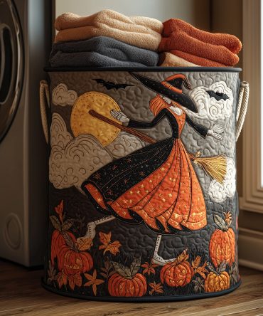 Witchy Whimsy Quilted Laundry Hamper — Spooky Chic Foldable Fabric Basket, Quilted Design With Handles For Easy Carry