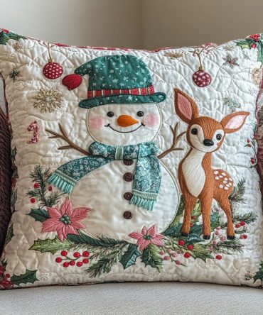 Woodland Frost Quilted Pillow Cover — Rustic Winter Throw Pillowcase With Nature-Inspired Stitching For Cozy Décor