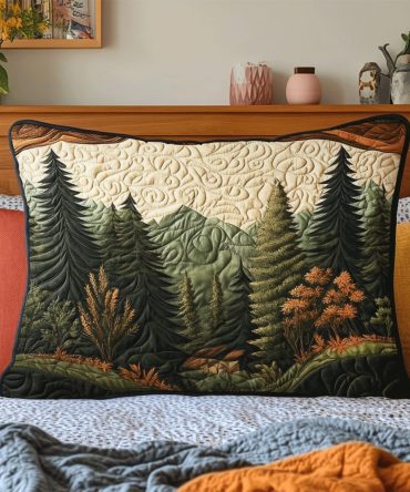 Woodland Wander Quilted Decorative Pillowcase - Forest Animal Cotton Pillow Cover, Cozy Cabin & Kids Room Accent