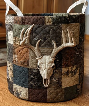 Woodland Antlers Quilted Laundry Hamper — Rustic Deer Print Storage Basket For Cabin, Bedroom & Nursery