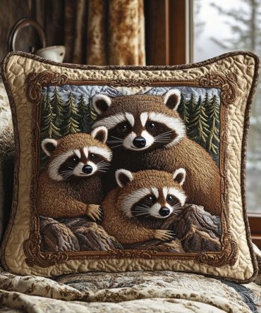 Woodland Bandit Quilted Accent Pillow Cover – Charming Fox & Forest Motif, Soft Quilting, Rustic Cottage Throw Pillow Case