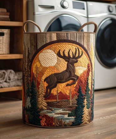 Woodland Buck Quilted Laundry Hamper — Rustic Deer Print Collapsible Fabric Basket For Cabin, Bedroom & Nursery