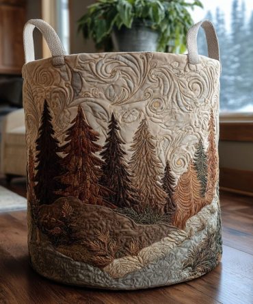Woodland Calm Quilted Laundry Hamper - Neutral Foldable Fabric Basket For Calm Bedroom, Closet & Eco-Friendly Home Storage