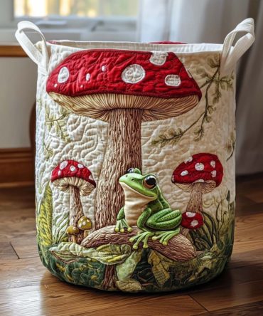 Woodland Frog Quilted Laundry Hamper – Large Foldable Basket With Reinforced Handles, Nature-Inspired Design For Nursery & Kids’ Rooms
