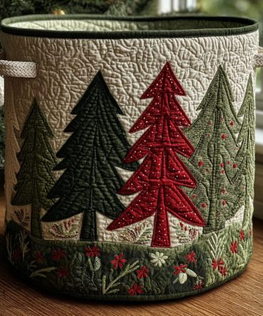 Woodland Glow Quilted Laundry Hamper — Forest-Themed Quilted Fabric Basket, Foldable Laundry Organizer With Handles For Nursery & Home