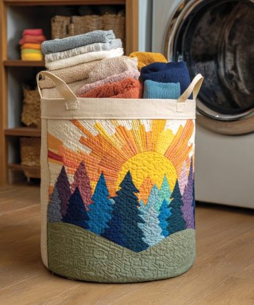 Woodland Grove Quilted Laundry Basket – Forest-Themed Print, Spacious Collapsible Hamper With Handles For Rustic, Cottage & Nursery Storage