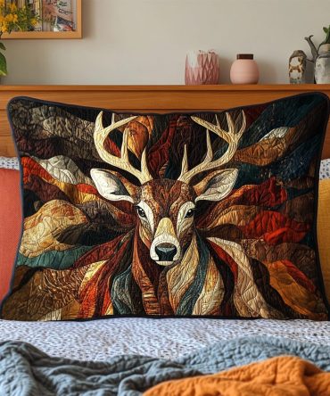 Woodland Majesty Quilted Pillow Sham, Regal Forest Throw Pillow Cover For Nature-Inspired Bedrooms & Living Areas, Cozy Quilted Texture