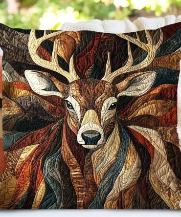Woodland Majesty Quilted Decorative Pillow Cover - Deer & Forest Scene Throw Pillowcase, Quilted Microfiber Accent For Rustic Or Lodge Decor