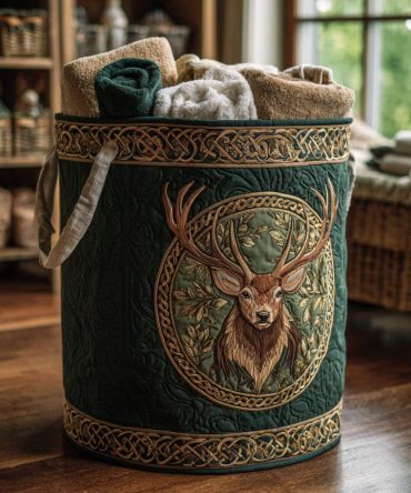 Woodland Monarch Quilted Laundry Hamper – Regal Patterned Foldable Hamper, Large Capacity Washable Basket With Strong Handles
