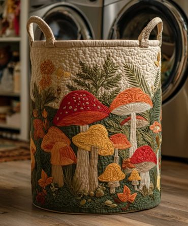 Woodland Mushroom Quilted Laundry Hamper — Cute Forest-Themed Collapsible Fabric Basket, Durable Organizer For Nursery & Kids’ Rooms