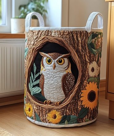 Woodland Owl Quilted Storage Hamper - Collapsible Lightweight Fabric Basket For Laundry, Toys & Nursery Organization