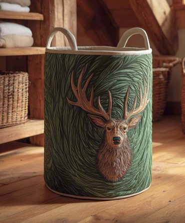 Woodland Retreat Quilted Laundry Hamper – Foldable Large-Capacity Fabric Basket With Nature-Inspired Print & Comfortable Handles For Home