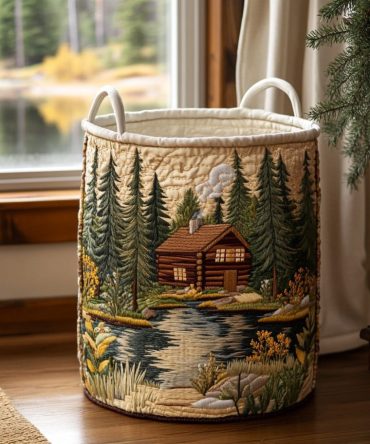 Woodland Scene Quilted Laundry Hamper – Nature-Inspired Collapsible Fabric Basket, Decorative Washable Storage For Home & Nursery