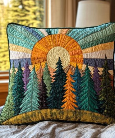 Woodland Serenity Quilted Pillowcase, Serene Forest Floral Throw Pillow Cover For Bedroom & Living Room, Plush Quilting, Machine Washable