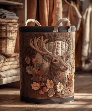 Woodland Sovereign Quilted Laundry Hamper - Nature-Inspired Foldable Fabric Basket With Handles For Rustic Home & Nursery Storage