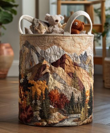 Woodland Whisper Quilted Laundry Hamper – Nature-Inspired Forest Print, Soft Padded Fabric, Collapsible Storage With Reinforced Handles