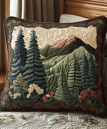 Woodland Whispers Quilted Pillow Cover, Rustic Forest-Inspired Throw Pillowcase For Cabin, Living Room & Bedroom, Soft Textured Cotton