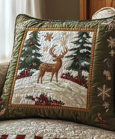 Woodland Whispers Quilted Pillow Cover — Subtle Woodland Print Quilted Decorative Pillowcase For Tranquil Rustic Home Décor