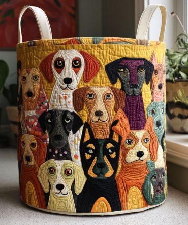 Woof & Whimsy Quilted Laundry Hamper — Cute Dog-Print Foldable Laundry Basket With Reinforced Handles For Kids & Pet Lovers