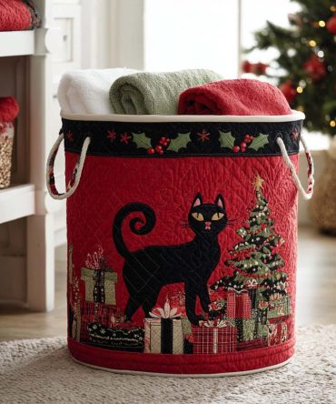 Wrapped In Whiskers Quilted Laundry Basket - Cute Cat-Themed Foldable Fabric Hamper With Handles, Washable Liner & Kid-Friendly Storage