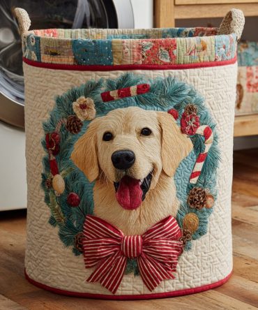 Charming Golden Retriever Quilted Laundry Hamper — Durable Decorative Basket With Handles For Bedroom, Nursery & Pet Lovers