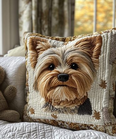 Classic Yorkshire Terrier Quilted Pillow Cover — Timeless Yorkie Throw Pillowcase For Elegant Pet-Themed Home Accents