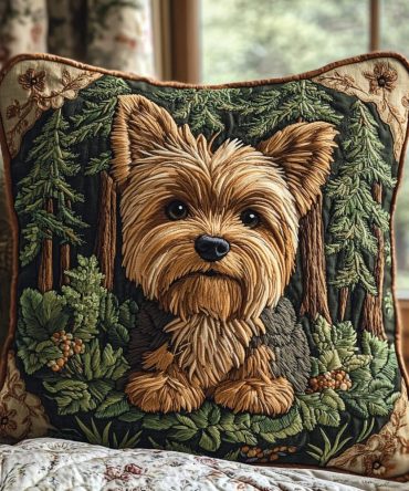 Yorkie Adventure Quilted Pillow Cover — Playful Yorkshire Terrier Throw Pillowcase For Kids’ Rooms, Nurseries & Dog Lovers