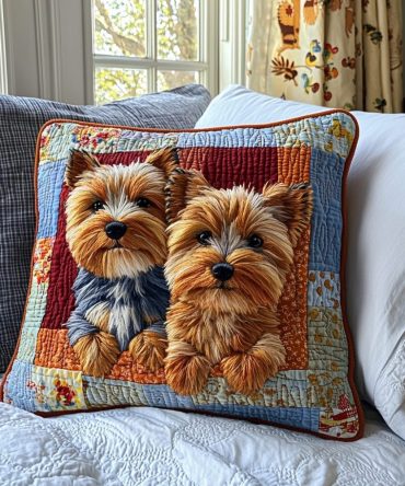 Elegant Yorkie Charm Quilted Pillow Cover — Stylish Yorkshire Terrier Throw Pillowcase For Living Room & Pet-Lover Gifts