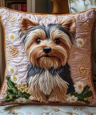 Yorkie Love Quilted Decorative Pillow Cover — Adorable Yorkie Motif Quilted Pillowcase For Dog Fans & Stylish Rooms