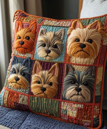 Charming Yorkie Quilted Pillow Cover — Cute Yorkshire Terrier Throw Pillowcase For Dog Lovers, Soft Decorative Accent