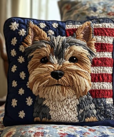 Yorkie Pride Quilted Throw Pillow Cover — Cute Yorkshire Terrier Accent For Chic Bedroom, Living Room & Pet-Lover Gift