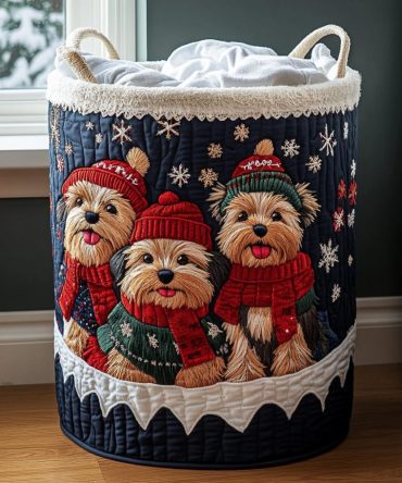 Charming Yorkshire Cheer Quilted Laundry Hamper — Country Dog Print Fabric Basket, Collapsible Organizer For Home & Farmhouse