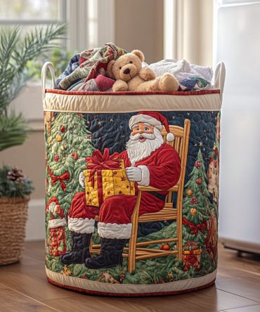Yuletide Charm Holiday Quilted Hamper – Elegant Christmas Laundry Basket, Collapsible Large Capacity Fabric Bin With Handles, Seasonal Home Accent