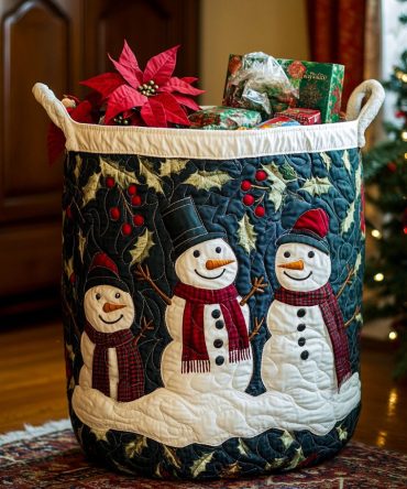 Yuletide Chill Quilted Holiday Laundry Hamper - Festive Collapsible Basket With Padded Walls, Sturdy Handles & Seasonal Charm For Home & Gifts
