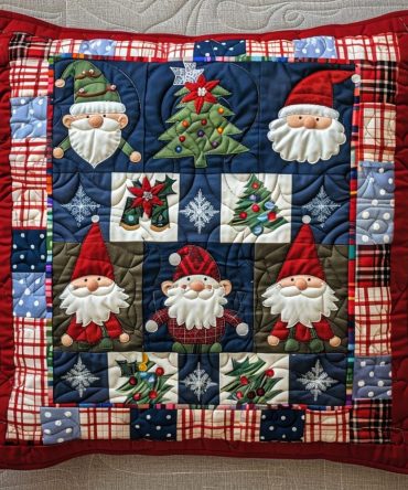 Yuletide Gnome Quilted Decorative Pillow Cover — Cozy Christmas Throw Pillow Case, Soft Durable Accent For Living Room & Bedroom