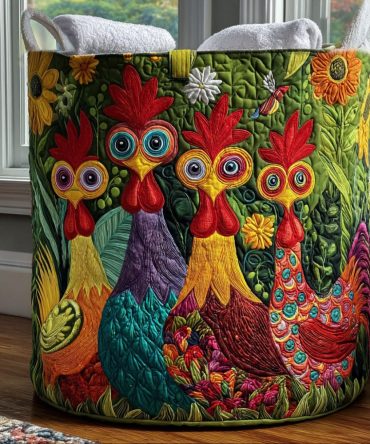 Zany Crow Crew Quilted Hamper — Eye-Catching Foldable Laundry Basket With Sturdy Handles For Home & Kids’ Rooms