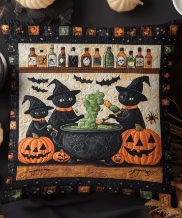 Midnight Black Cat Quilted Throw Pillow Cover — Playful Feline Design, Soft Durable Fabric, 18X18In Cozy Accent For Cat Lovers