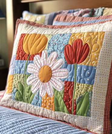 Patchwork Flower Quilted Pillowcase — Vintage-Inspired Patchwork Floral Quilted Pillow Cover For Cozy, Layered Bedding & Cottage Decor